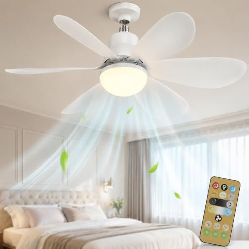 sofhom Ceiling Fans with Lights, E27 Screw-in, Remote, Timer, 3 Speeds | Quiet Ceiling Fan with Lights, Dimmable Light Bulb Fan with 3 Colour Modes for Bedroom, Kitchen and Home Office