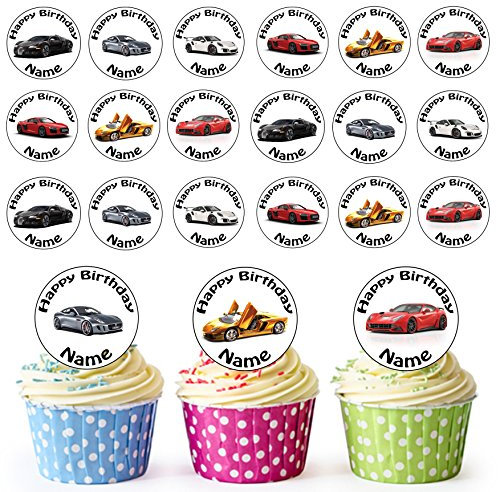 Vorgeschnittener Personalisierter Sport Auto Mix - Essbare Cupcake Topper/Kuchendekorationen (24 Stück)