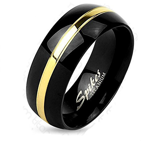Bungsa 52 (16.6) Titanium Ring Schwarz-Gold - Ring aus Titan für Damen & Herren - Schwarzer Schmuckring mit Gold Linie - Titan Ringe Schwarz - Schwarzer TITANRING