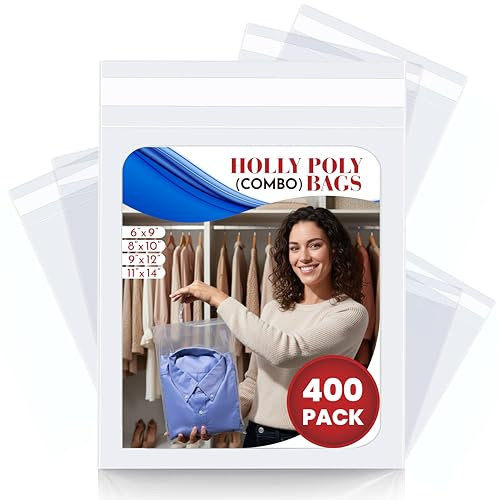 Holly Poly Bags Clear Plastic Bags - 400 Plastic Baggies - Sizes of 15x23cm, 20x25cm, 23x30cm, 28x36cm - Packaging, Shipping, Storage of Jewellery, Crafts, Beads, Biscuits or Sweet Bags