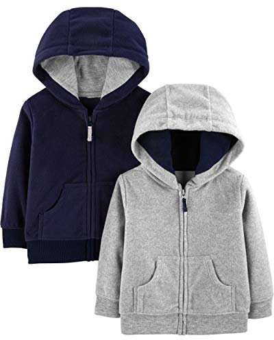 Simple Joys by Carter's 2-Pack Fleece Full Zip Hoodies Fashion, Grigio/Blu Marino, 18 Mesi (Pacco da 2) Bimbo