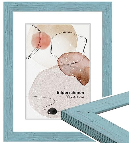 WANDStyle Bilderrahmen Blau 50x70 cm aus Holz im Landhaus-Stil zum Aufhängen, Posterrahmen Made in Germany - H750