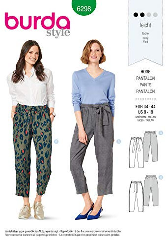 Burda Schnittmuster 6298, Hosen [Damen 34-44] zum selber nähen, ideal für Anfänger [L2]