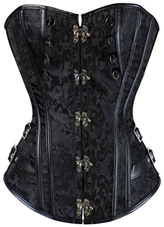 KUOSE Damen Vollbrust Faux Leder Steampunk Corsage Korsett Übergrößen S-6XL, Schwarz-2, M(Eur34-36)