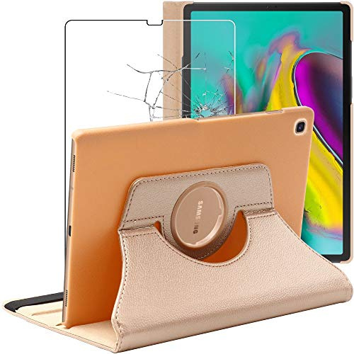 ebestStar - Coque pour Samsung Galaxy Tab S5e 10.5 T720/T725, Etui Rotatif 360, Housse Protection PU Cuir, Or/Doré + Verre Trempé