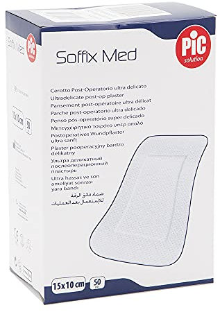 Pic Solution Soffix Med Cerotto Post-Operatorio Ultra Delicato, 15 Cm Lunghezza X 10 Cm Larghezza 50 Pezzi - 10 Gr