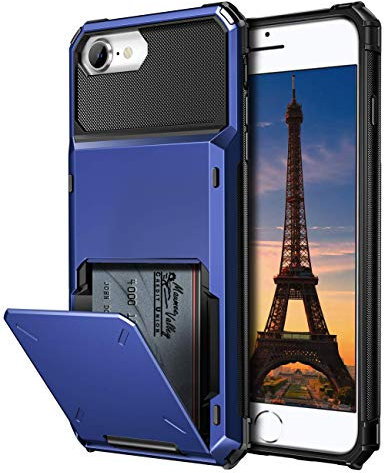 Coolden for iPhone SE 2022 Case iPhone SE 2020 Case with Card Holder Armor Wallet Cover Shockproof Heavy Duty Hard Back Protective Cases Cover for iPhone 7/8/SE 2/SE 3-Navy