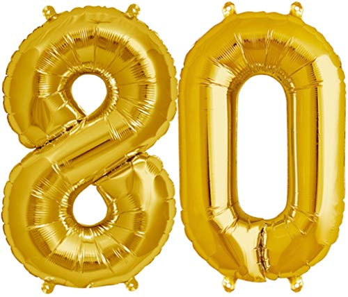 FUNXGO® Folienballon Zahl 80 Gold - Riesenzahl Ballon ca.100 cm - fliegt mit Helium - 80 geburtstag luftballon - Deko zum Geburtstage, Party, Hochzeiten - Ballon 80 Gold