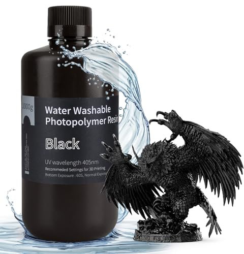 ELEGOO Wasser Waschbares 3D Drucker Resin, Water Washable UV Resin 405nm Photopolymer Harz für MSLA/DLP/LCD 3D Drucker Schwarz 1000g