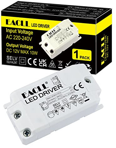 EACLL LED Trafo AC 240V zu DC 12V 850mA 10W Transformator - 1er-Pack für LED Birnen, Lichtstreifen und Lampen Adapter Treiber Mini Netzteil