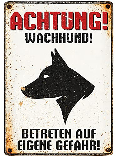 Plenty Gifts – Blechschild im Retrostil | Achtung! Wachhund! | 21x14,8 cm | Wanddekoration für drinnen und draußen