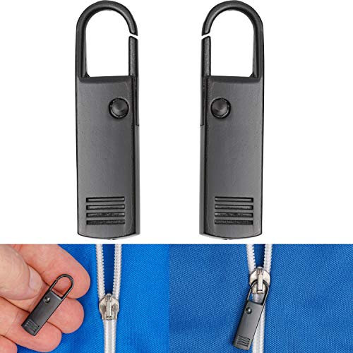 Linguette in Metallo per Riparazione Zip, 2 x Tiralampo Nero di Sostituzione per Cursore Cerniera Lampo di Giacca, Valigia, Zaino, Jeans, Accessori per Cucito, Tiretto di Ricambio per Cerniere Zip
