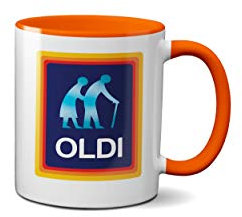 Oldi Mug- Birthdays Christmas Funny Gift Presents Celebration Novelty Old Large Heavy Duty Handle Dino Coated Dishwasher/Microwave Safe Sublimation Ceramic (Orange Prime)
