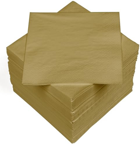 HEKU 100 einfarbige Servietten, 3-lagig, 33x33cm I Einheitliche Qualität für Veranstaltungen & Gastronomie I Praktische 5er-Packung I Hoch saugfähig und stilvoll, gold