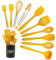 Lot de 11 ustensiles de cuisine en silicone antiadhésif avec support en fer Jaune