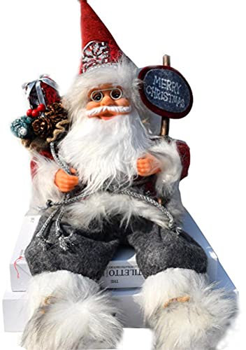 HUSHUI Navidad Sentado Figura de pie Papá Noel, decoración de escaparate de Navidad Sentado Santa Claus títere Adorno de decoración de Ventana