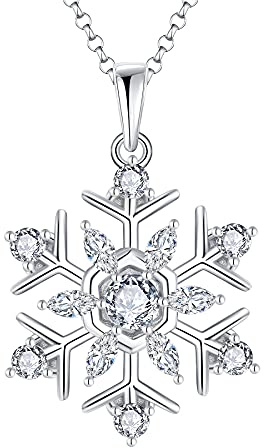 JO WISDOM Damen Kette Schneeflocke Silber 925,Halskette Anhänger mit 3A Zirkonia,Schmuck für Frauen