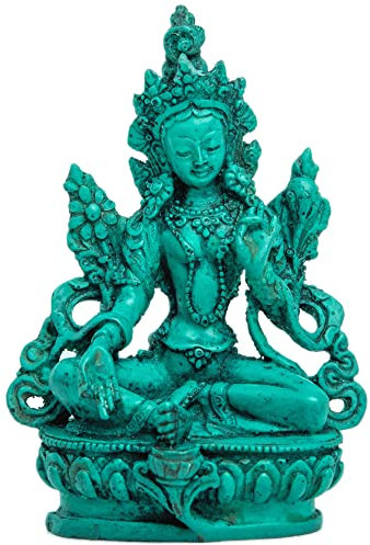 HIMALAYAN BAZAAR Grüne Tara-Statue, Alter Decor aus Kunstharz, Buddha-Figur