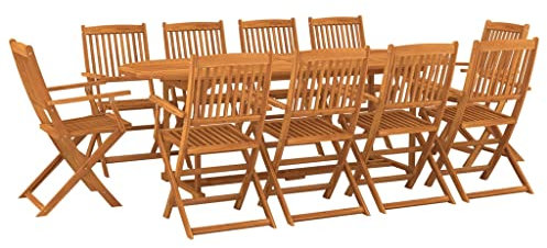 vidaXL Akazienholz Massiv Gartenmöbel 11-TLG. Gartengarnitur Sitzgruppe Gartenset Sitzgarnitur Gartentisch Esstisch Tisch Stühle Holztisch Holzstuhl