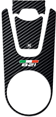 Paraserbatoio.it ADESIVO FORCELLE RESINATO EFFETTO 3D - Protezione zona serbatoio e chiave accensione per moto compatibile con DUCATI MONSTER 821 dal 2015 al 2020. Misure 301 x 141,6 mm carbon