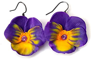 Purple Pansy Flower Earrings handmade exclusive piece Original gift purple flowers, birthday gift