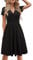 STYLEWORD Women's Summer Dress Short Sleeve V-Neck Sundress Black Wrap Waist Casual Dress with Pockets(Black,Medium)