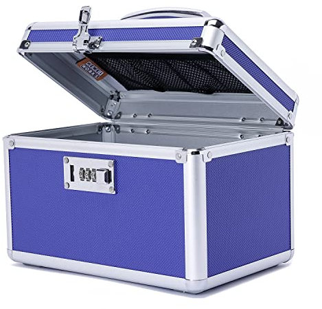 HEWEI WORKS Scatola di stoccaggio con lucchetto a combinazione, casa per medicinali bloccabile, scatola di pronto soccorso vuota, scatola di sicurezza (Blue, Small)