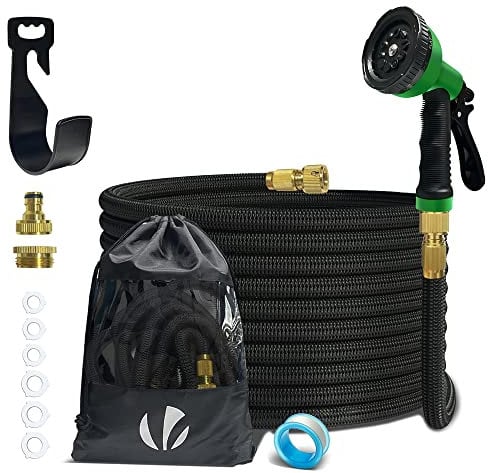 VOUNOT® Tuyau d'Arrosage Extensible 15m Renforcé Adaptable 1/2 et 3/4 10 Modes de Pulvérisation Flexible et Anti-Fuite Raccord et Sac de Rangement Fournis Noir