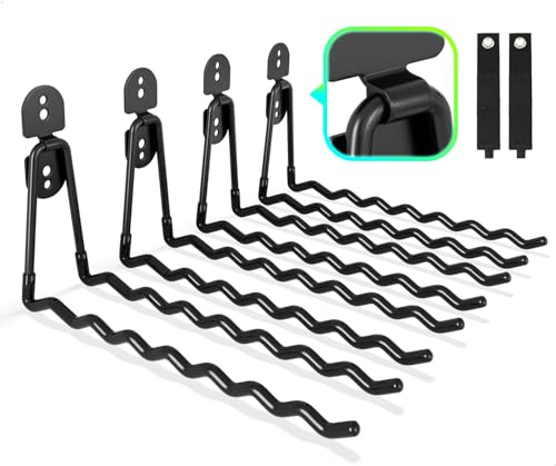 COCOYA Garagenhaken, groß, 4er-Pack, Schuppenaufbewahrung, 30 cm lang, robuste Wandhalterung, Doppelhalter mit 2 Verlängerungskabel-Aufbewahrungsgurten, Organisieren Sie Hof, Hängeleiter, Schwarz