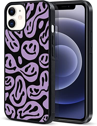 UNNKINE Cute Face Case for iPhone 13 Pro Max Girls Women Smiley Face Hippie Indie Design Soft TPU Hard Back Shockproof Anti-Scratch Protective Cover Case for iPhone 13 Pro Max Purple