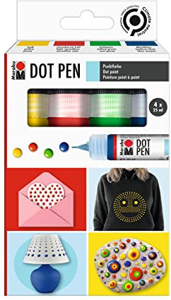 Marabu 1801000000083 - Dot Pen Set 4 x 25 ml, Punktfarbe auf Wasserbasis für dotting Technik, trocknet matt & erhaben auf, für Mandala & Gestalten in der Dot Painting-Technik