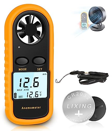RUZIZAO Anemometre Portable Anémomètre Numérique Haute Précision (+/-5%) avec Rétro-éclairage LCD, Anémomètre Portatif pour Extérieur, HAVC, Drones