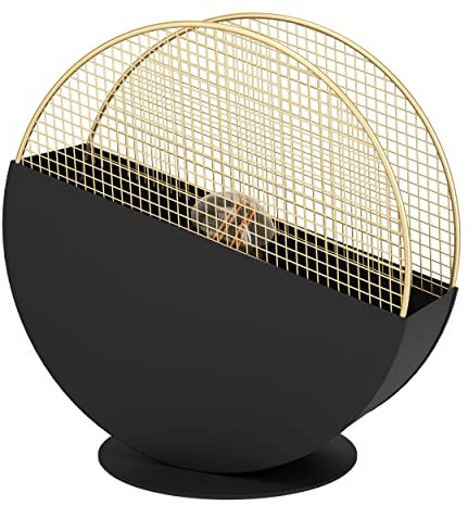 EGLO Tischlampe Mumbles, runde Nachttischlampe, Tischleuchte aus Metall in Schwarz und Gitter in Gold, Deko Schlafzimmer, Wohnzimmer Tisch Lampe, E27 Fassung