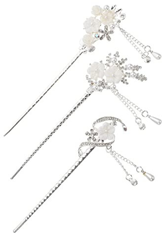 Lurrose 3 Stück Für Pins Antike Haarnadeln Quaste Silber Chinesische Accessoires Essstäbchen Styling Japanischer Schmuck Perlentyp Dekorative Strass Mit Pin Making Vintage Hair
