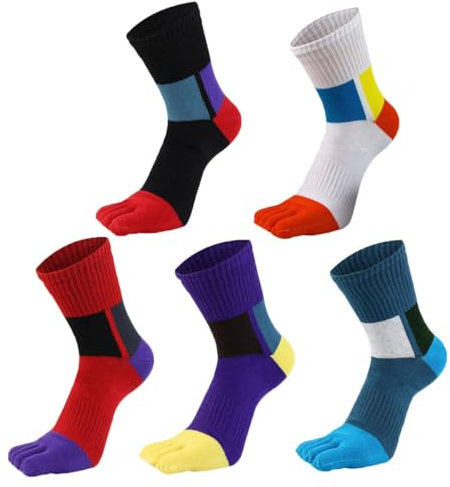 ACMEDE 5 Paires Chaussette à Doigts Homme Chaussettes Orteils Séparés de Sport en Coton, Garçons Chaussette Doigt de Pied, doux et respiran pour course à pied, travail sports EU 39-44