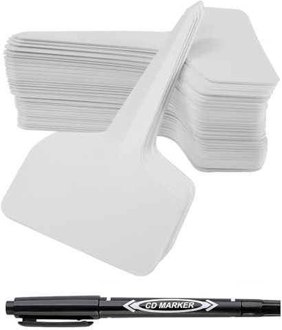 Pflanzschilder für Draussen, 6X10CM Pflanzenstecker, T-Typ Wetterfest Pflanzenschilder mit Marker zum Beschriften (100 Stk, Weiß)
