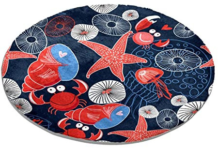 Runder Teppich Marine bunte Medusa Seestern Krabbe Schlafzimmer Teppich Shaggy weiche Stuhlmatte waschbare Fußmatte