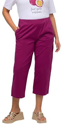 Ulla Popken Damen große Größen Übergrößen Plus Size 7/8-Hose Ruby, geformtes Knie, gerades Bein, Elastikbund magnolienrot 56 819749820-56