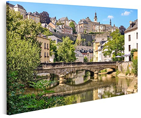 islandburner Bild auf Leinwand Luxemburg Stadt Grund Brücke über den Fluss Alzette Innenstadt Bilder Wandbilder Poster IPBF-1K