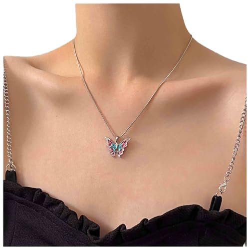 Dervivea Collier Papillon Enamel Boho Collier Choker Collier Pendentif Papillon Coloré Collier Papillon Arc-en-ciel Insecte Collier Papillon Rose Collier Papillon Bleu Bijoux Pour Femmes