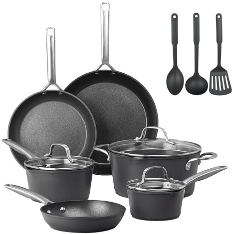 GRANITESTONE Juego de 14 utensilios de cocina de inducción, juego de ollas y sartenes antiadherentes, juego de utensilios de cocina antiadherentes, juego de ollas y sartenes antiadherentes, anodizado