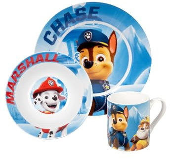 Paw Patrol - Juego de desayuno para niños (3 piezas, plato, cuenco y taza)