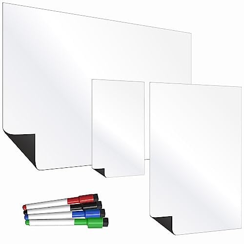 The Magnet Shop TMS Magnetische Whiteboard für Kühlschrank (A4 + A3 + Einkaufsliste (20 x 15 cm), Weiß Trio), Weiß Dreier