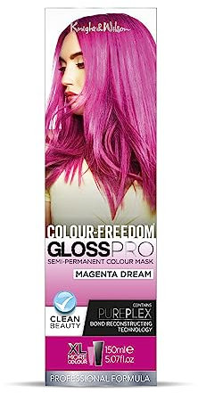 Knight & Wilson Colour-Freedom Gloss Pro 150ml Magenta Semi-Permanent Hair Colour - Ultra-Vibrant Vegan Colour Mask with PurePlex | Ammonia Free Colour Lasts Up To 6-10 Washes
