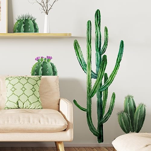 Runtoo Boho Cactus Wall Decal Green Botanical Plants Wall Stickers for Living Room Bedroom Kitchen Wall Decor