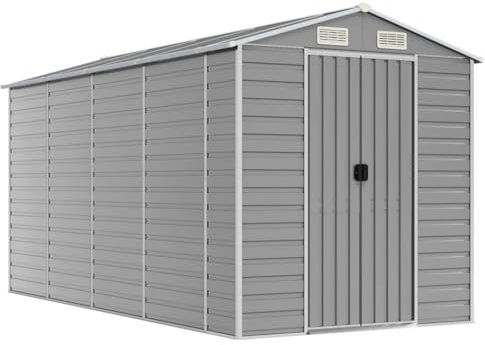 vidaXL Capanno da Giardino Grigio Chiaro 191x385x198cm Acciaio Zincato
