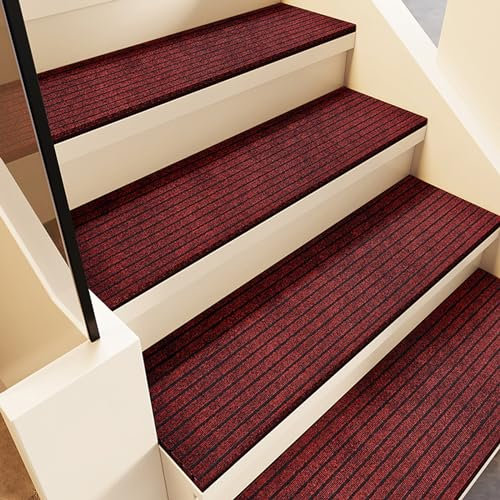 Antirutsch Treppenstufen Matten für Außen Outdoor und Innen,Rutschfest Waschbar Stufenteppich Gummi für Holz/Beton/Marmor Stufe,Flauschig Polyester Treppenteppich für Kinder ältere und Hunde,10 Stück