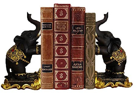 PacuM 1 Paar Tier-Buchstützen für dekorative Regale, Elefanten-Buchstützen, Vintage-Buchhalter aus Kunstharz – Schwerer Büro-Desktop-Bücher-Organizer – 15,2 x 10,9 x 22,1 cm, originelles Geschenk