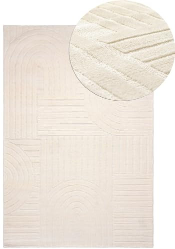 Mazovia Kurzflor Teppich, Japandi & Boho Stil Geometrisch 3D Effekt - Wohnzimmer, Schlafzimmer, Esszimmer - Creme 80 x 150 cm