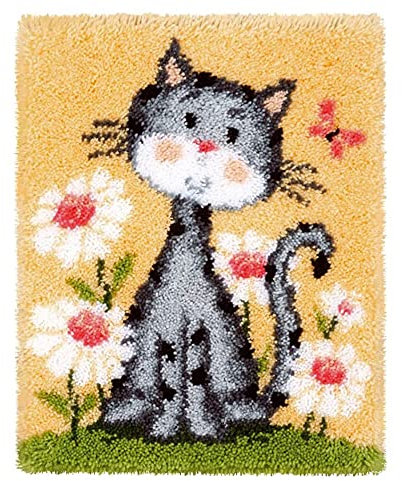 shanpu Teppich mit Riegel Kits DIY Handwerk Selbermachen HäKeln Teppiche Einhaken Handwerk Kit mit Farbe Vorgedrucktem Muster Design für Erwachsene Kinder (Katze)